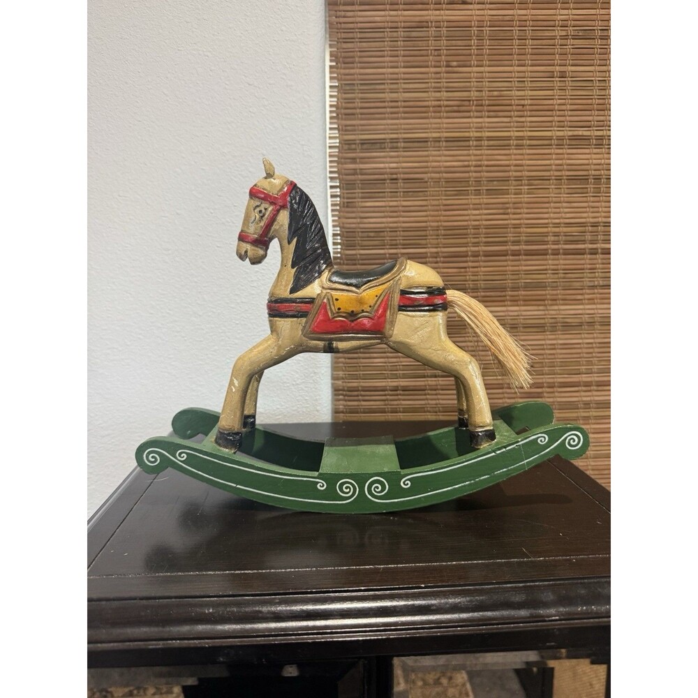 Vtg Wooden Carved & Painted Rocking Horse 9-1/8 Inch Tall Christmas Decor